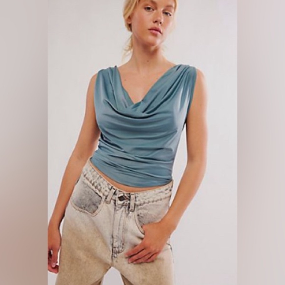 Free People Intimates Blue Sleeveless Blouse